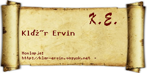 Klár Ervin névjegykártya