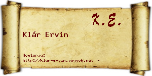 Klár Ervin névjegykártya